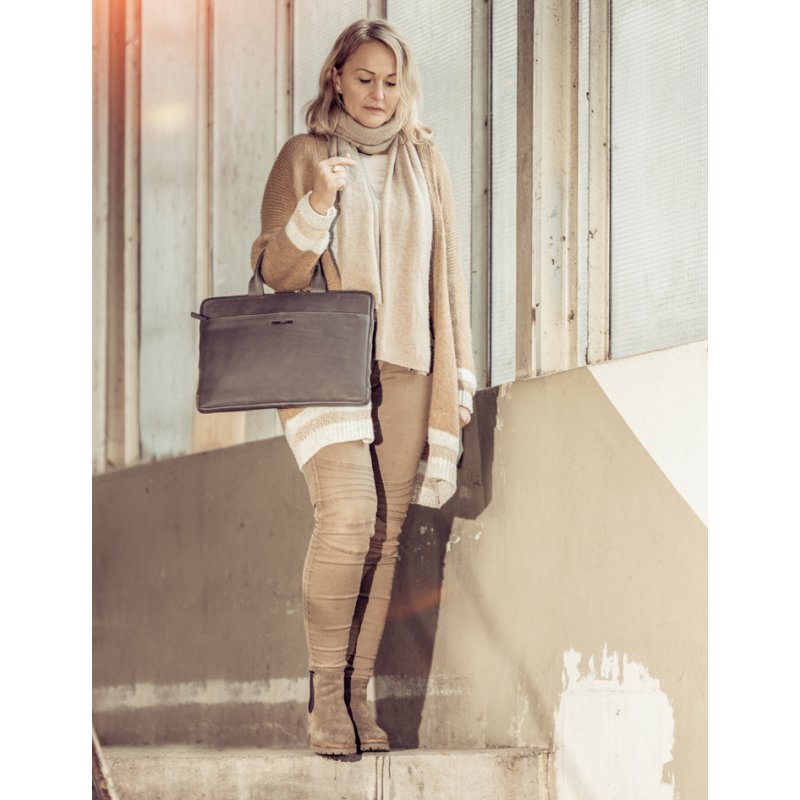 PRIDE&SOUL sacoche pour ordinateur portable RATE, cuir, gris, 15 pouces